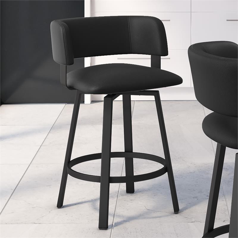 Amisco Stinson 26 In. Swivel Counter Stool - Black Faux Leather / Black Metal