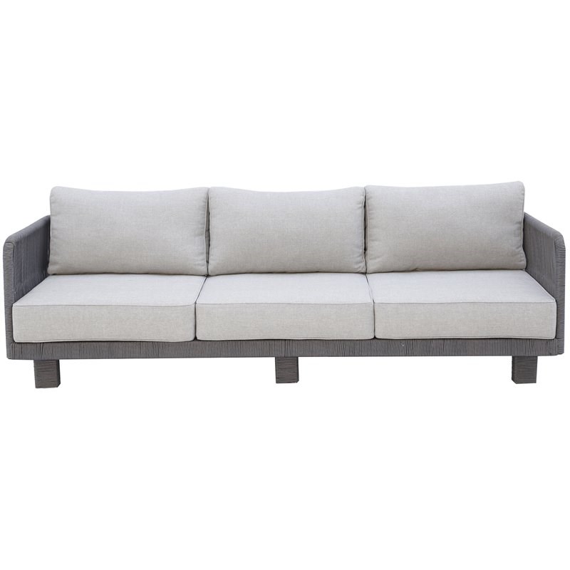 Cancun Aluminum Sofa with Dark Gray Rope in Silver Cushion