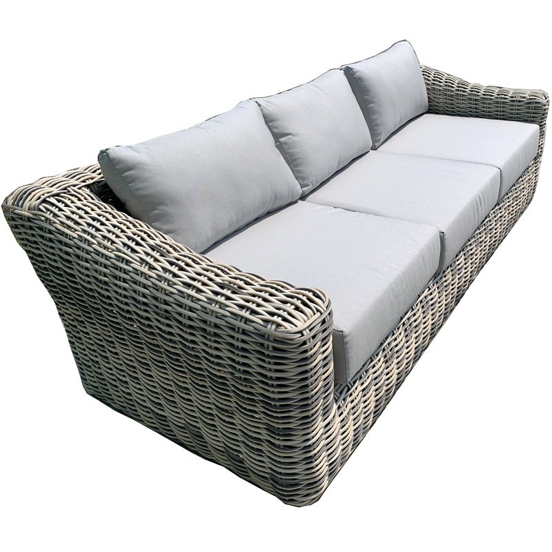 Hawaii Three-Tone Wicker Gray/Off White/Beige Sofa in Silver Gray Cushion