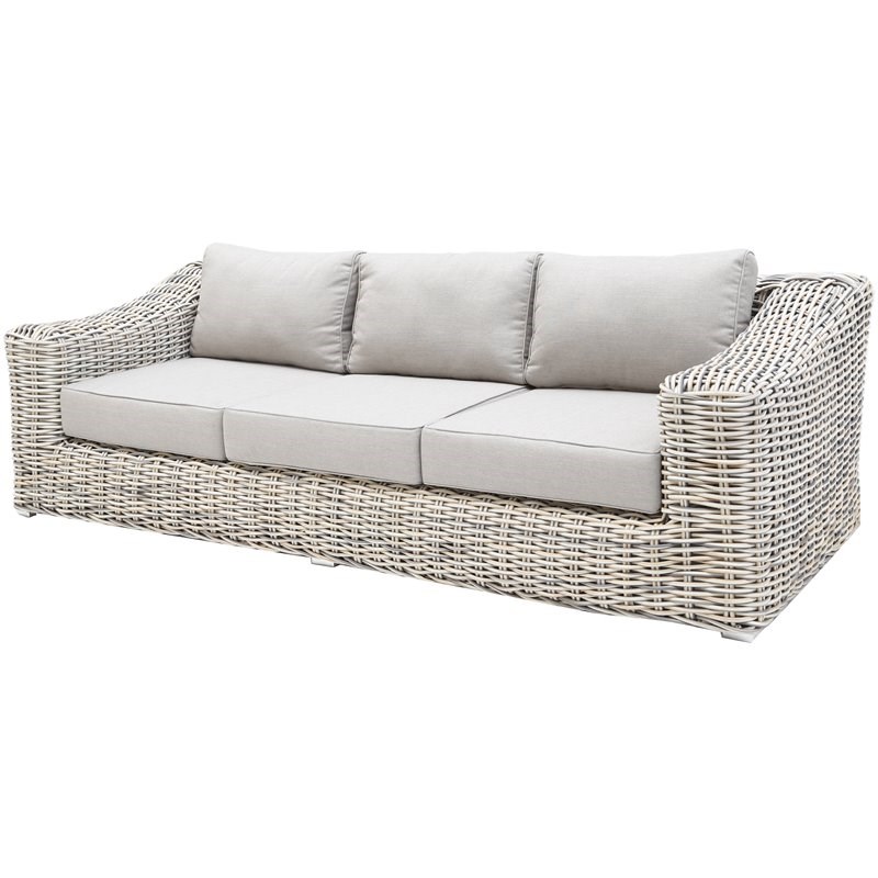 Hawaii Three-Tone Wicker Gray/Off White/Beige Sofa in Silver Gray Cushion