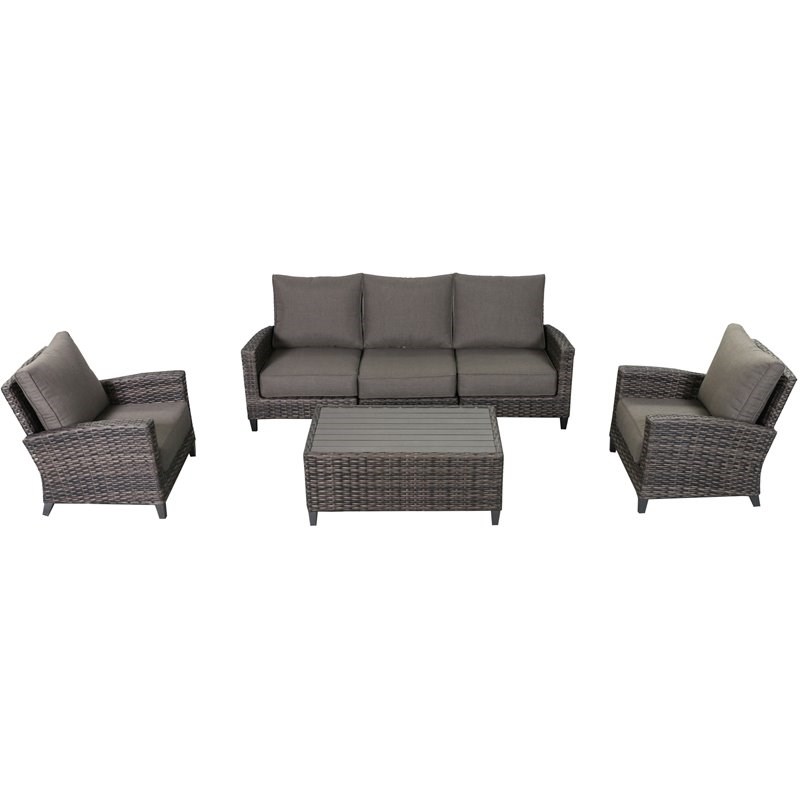 Barbados Two-Tone Dark Gray/Light Gray Wicker Sofa Set in Charcoal Cushion