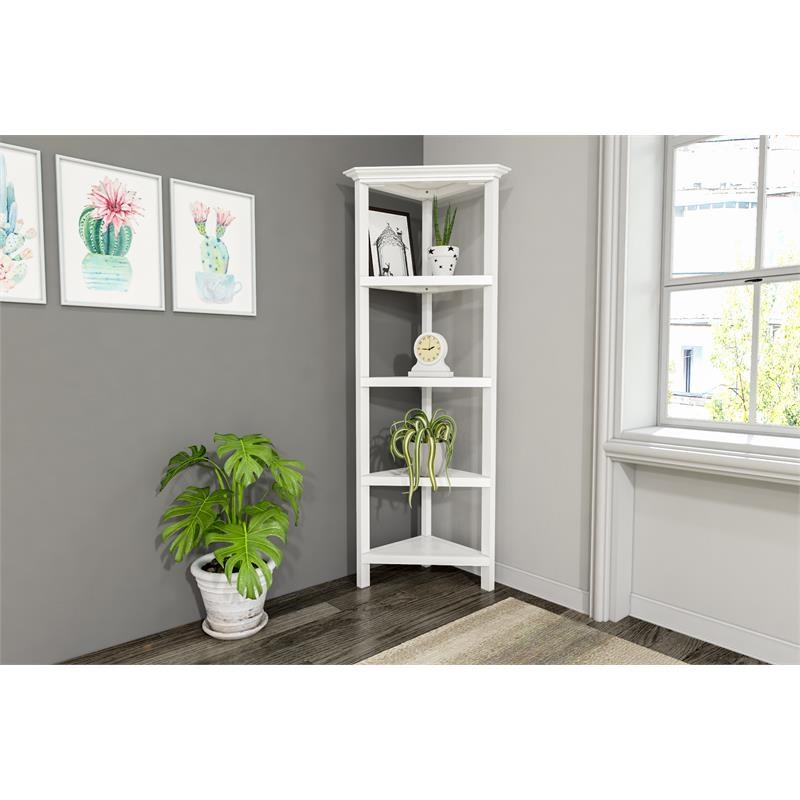 New Ridge Home Goods 4tier Corner Traditional Wooden Bookcase in White