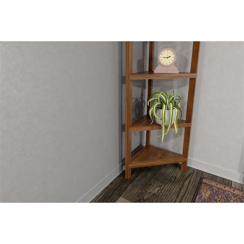 New Ridge Home Goods 4-tier Corner Traditional Wooden Bookcase in Walnut