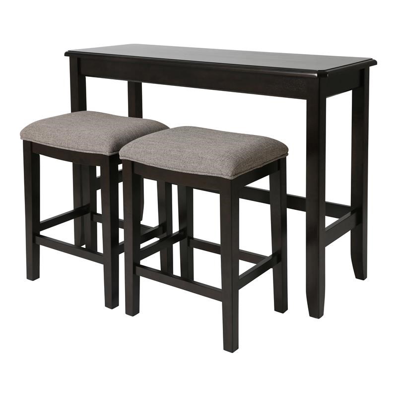 New Ridge Home Goods Traditional Wood Sofa Table with Two Stools in Espresso