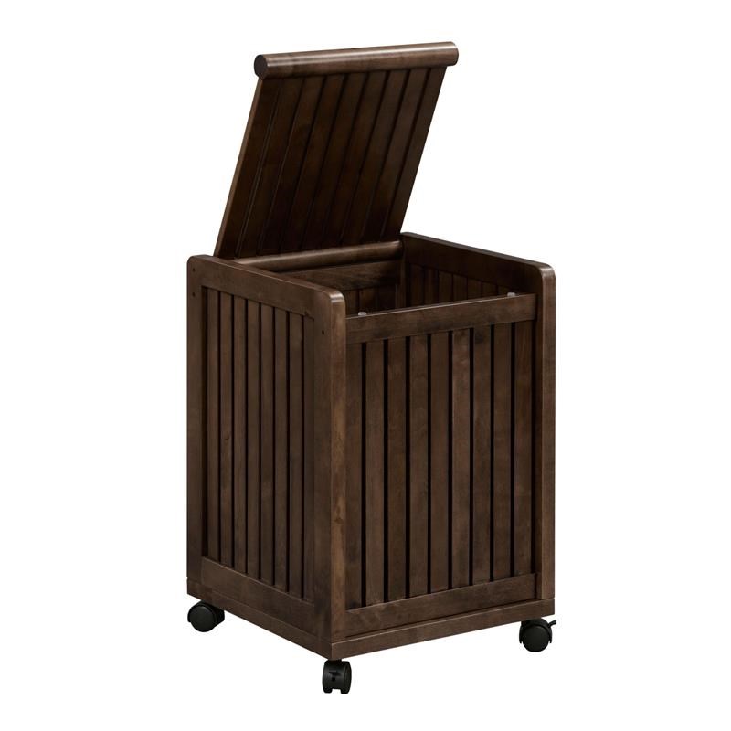 New Ridge Home Goods Abingdon Wood Mobile Laundry Hamper with Lid in Espresso