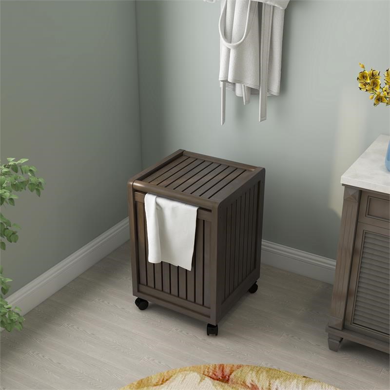 New Ridge Home Goods Abingdon Wood Mobile Laundry Hamper with Lid in Espresso