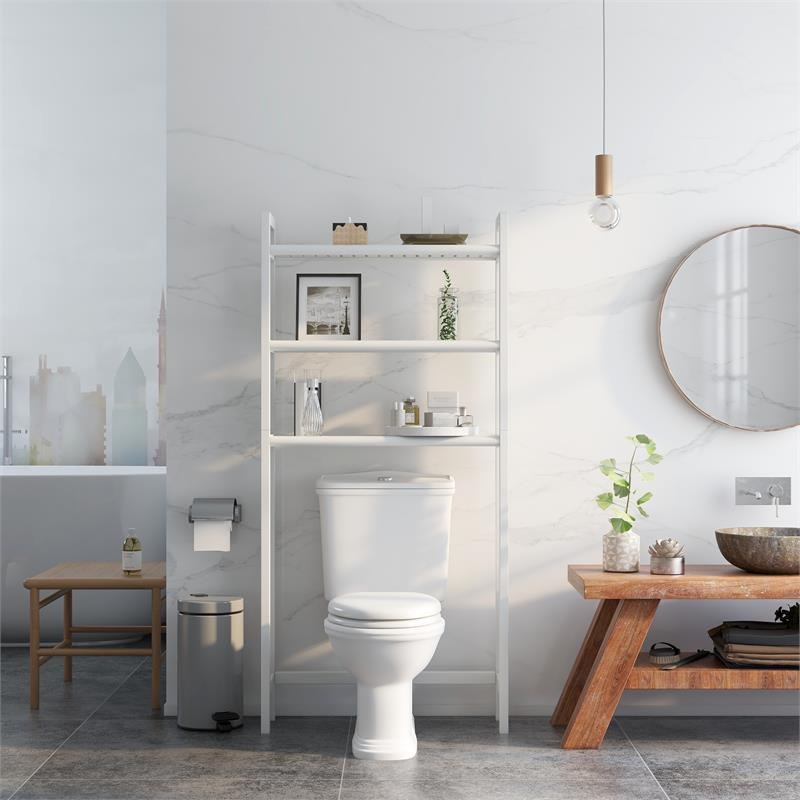 New Ridge Home Goods Abingdon Extra Storage Wood Bathroom Space Saver in White