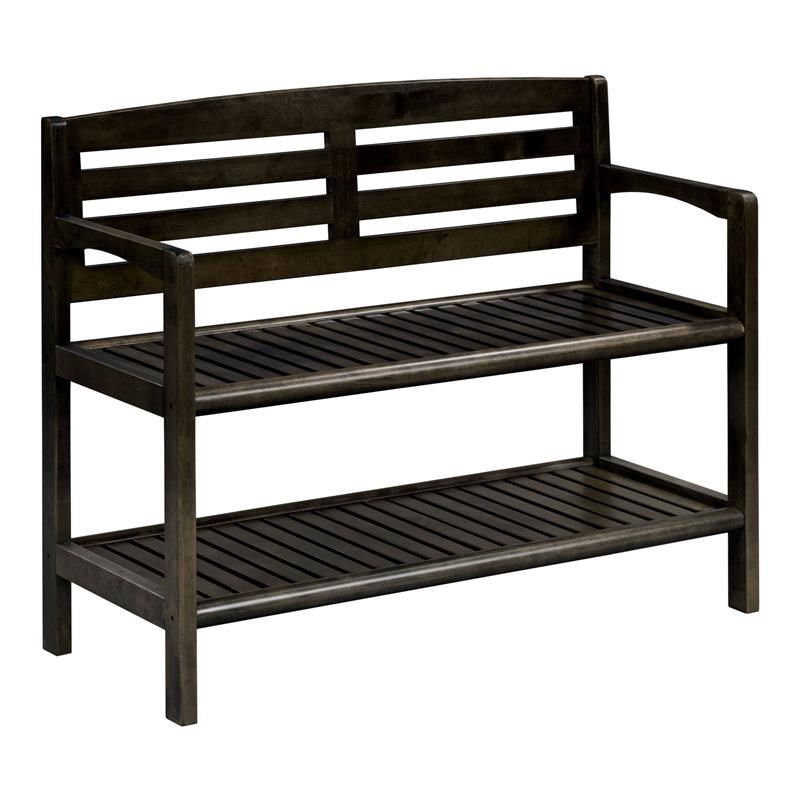New Ridge Home Goods Abingdon Wood Large Bench with Back and Shelf in Espresso