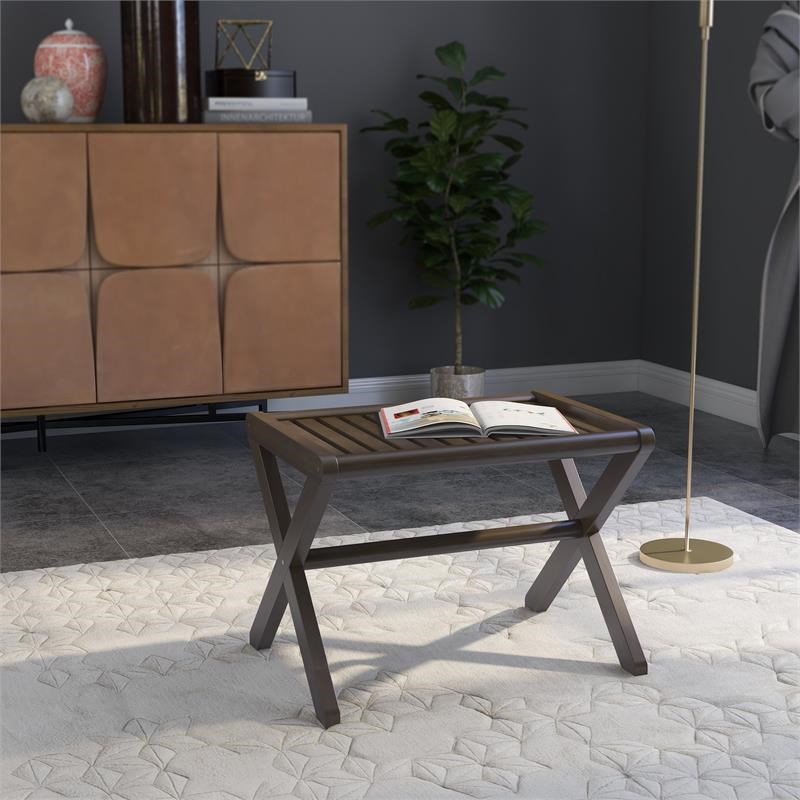 New Ridge Home Goods Abingdon Farmhouse Solid Wood Large Stool/Bench in Espresso