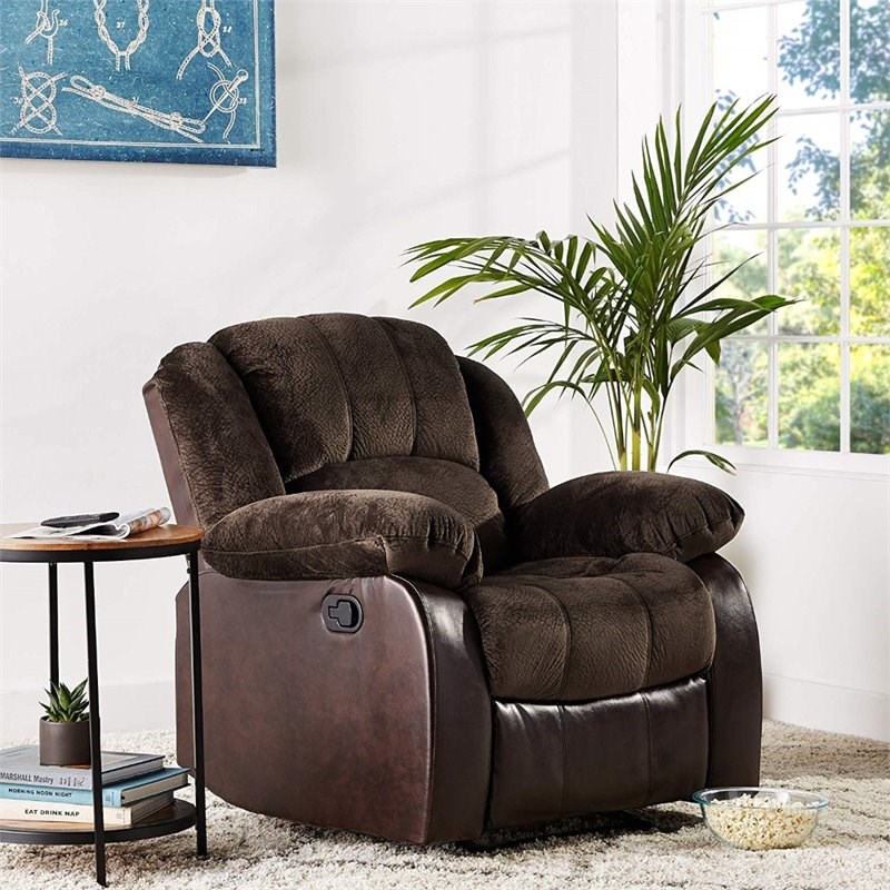 Nathaniel Home Aiden Fabric Faux Leather Upholstered Recliner in Brown