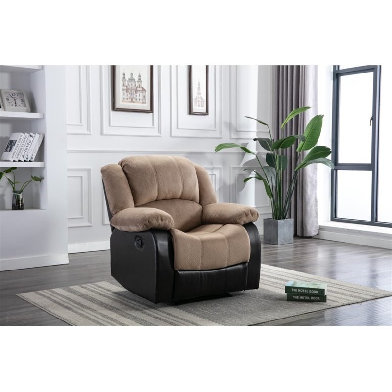 Nathaniel Home Aiden Fabric Faux Leather Upholstered Recliner in Beige