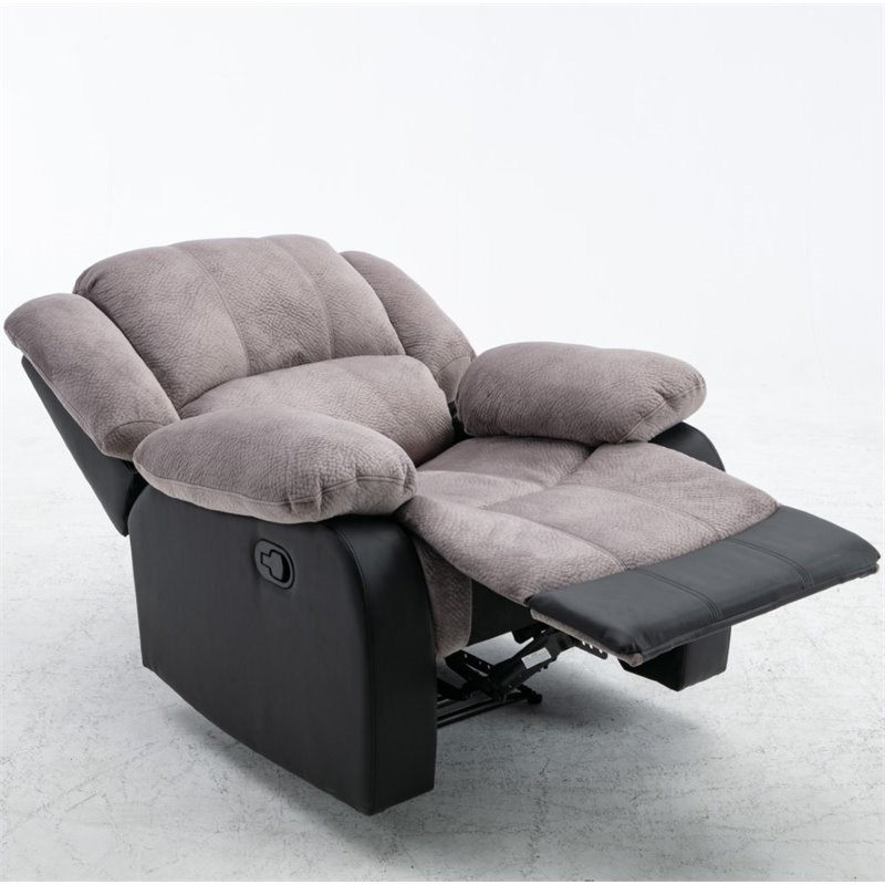 Nathaniel Home Aiden Fabric Faux Leather Upholstered Recliner in Gray
