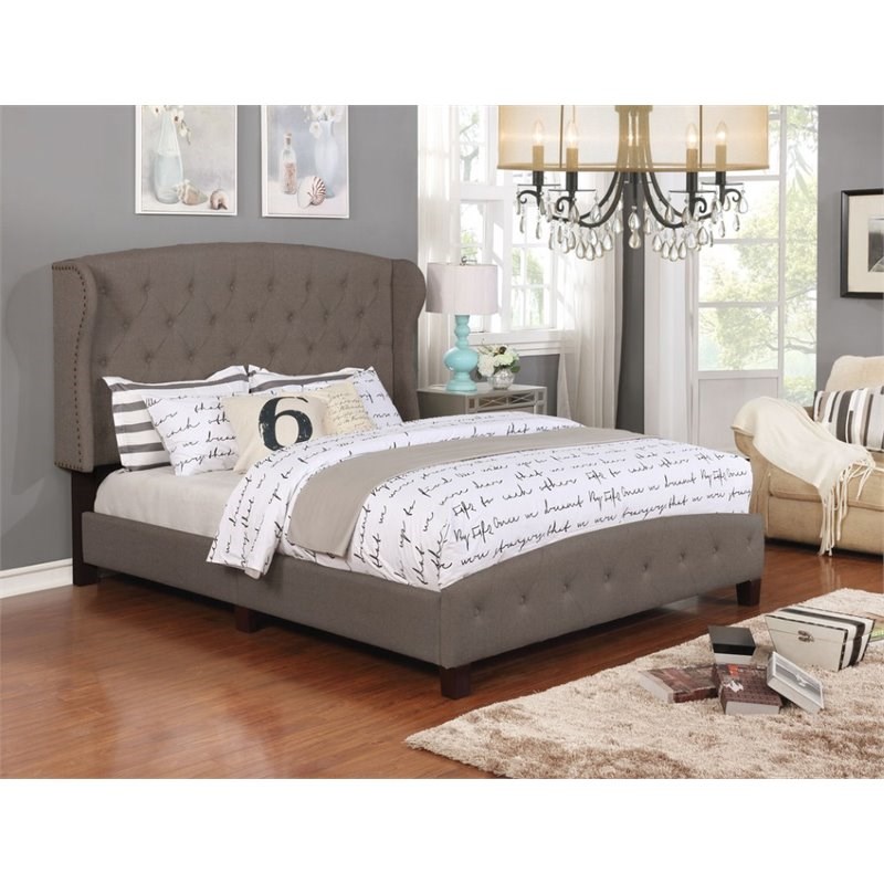 Nathaniel Home Jayce Fabric Button Tufted Queen Shelter Panel Bed in Brown