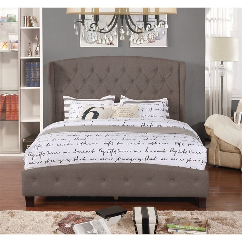 Nathaniel Home Jayce Fabric Button Tufted Queen Shelter Panel Bed in Brown