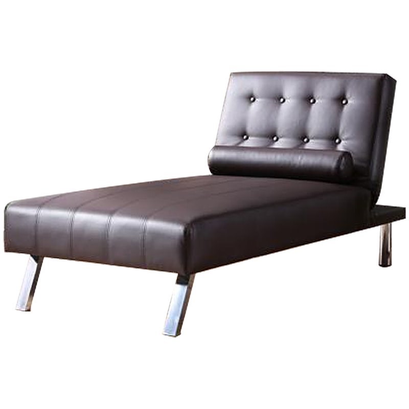 Nathaniel Home Payton Faux Leather Tufted Convertible Chaise Lounge in Brown