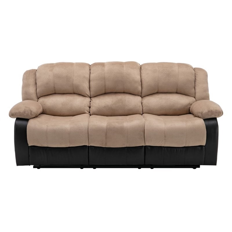 Nathaniel Home Aiden Fabric Faux Leather Upholstered Reclining Sofa in Beige