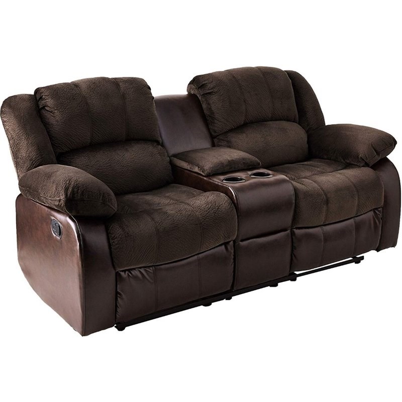 Nathaniel Home Aiden Fabric Upholstered Reclining Console Loveseat in Brown