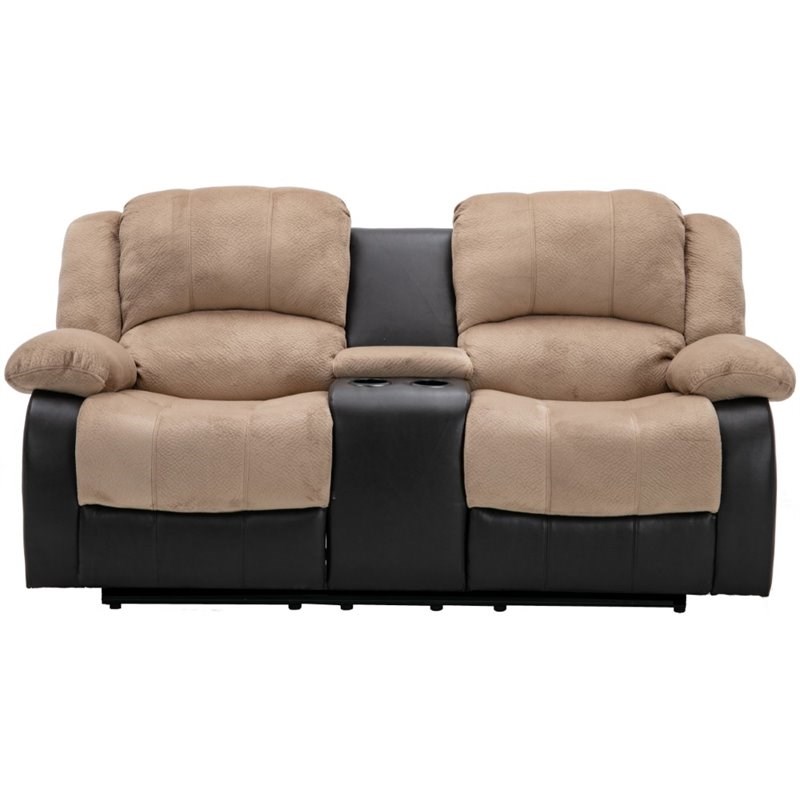 Nathaniel Home Aiden Fabric Upholstered Reclining Console Loveseat in Beige