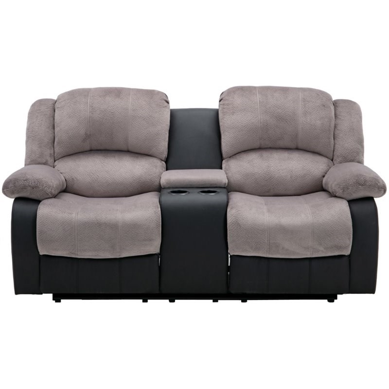 Nathaniel Home Aiden Fabric Upholstered Reclining Console Loveseat in Gray