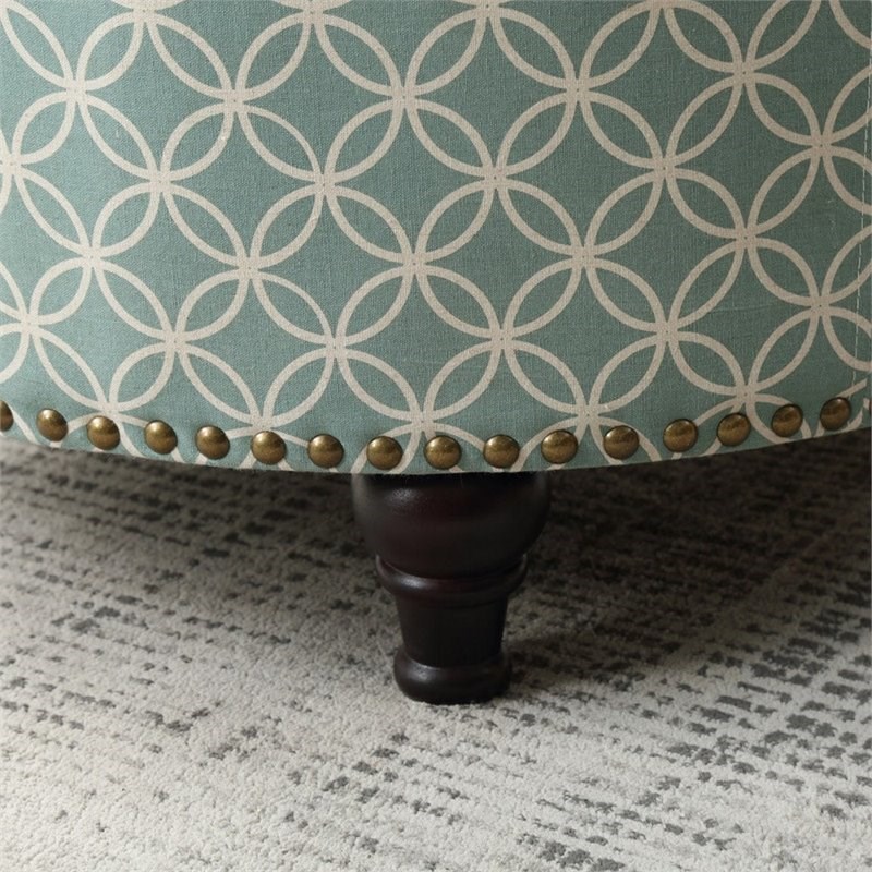 Nathaniel Home George Round Fabric Upholstered Geometric Pattern Storage Ottoman