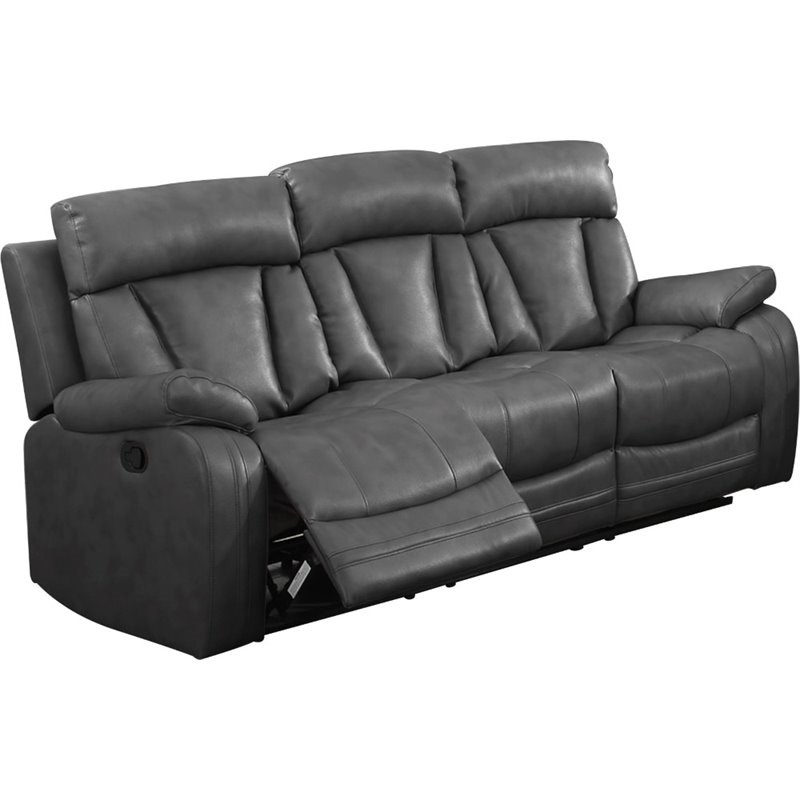 Nathaniel Home Benjamin Leather Upholstered Reclining Sofa in Gray