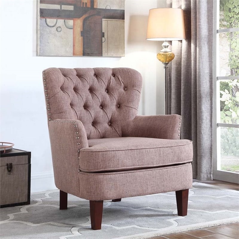 Nathaniel Home Bentley Fabric Button Tufted Accent Chair in Brown