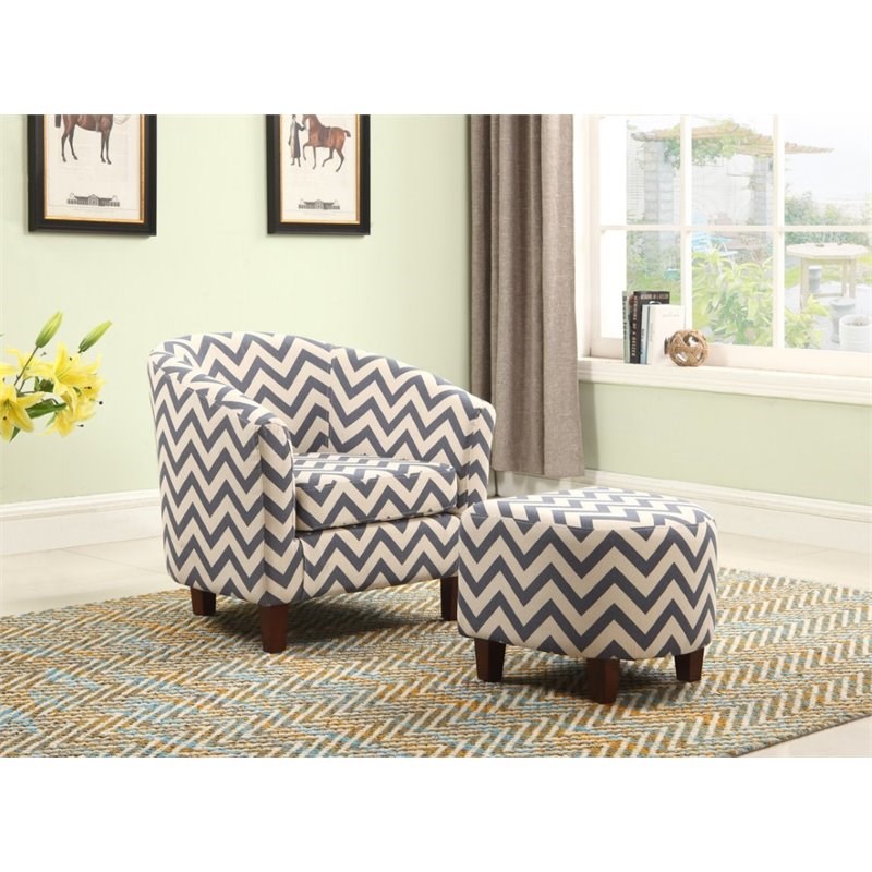 Nathaniel Home Linen Upholstered Tub Chair and Ottoman in Chevron