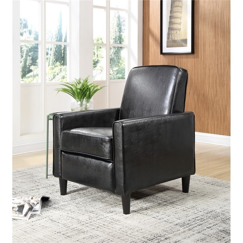 Nathaniel Home Vivian Faux Leather Upholstered Push Back Recliner in Black