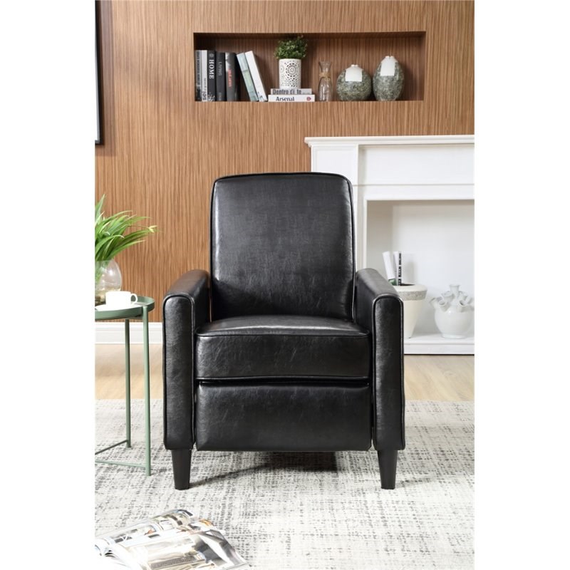 Nathaniel Home Vivian Faux Leather Upholstered Push Back Recliner in Black