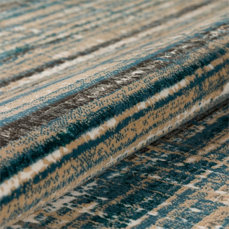 Addison Rugs Grayson 8' x 10' Distressed Stripe Fabric Area Rug in River Blue
