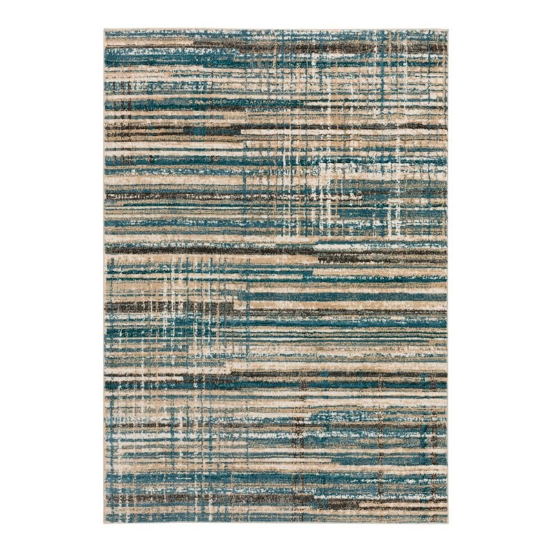 Addison Rugs Grayson 8' x 10' Distressed Stripe Fabric Area Rug in River Blue