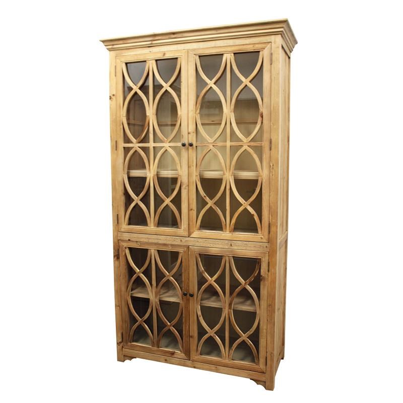 Manhattan Beach Ikki 4 Glass Door Solid Wood Cabinet in Natural