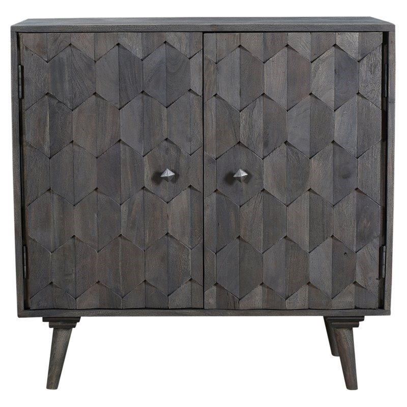 Onyx Solid Wood 2 Door Sideboard with Hand-Carved Details in Gray