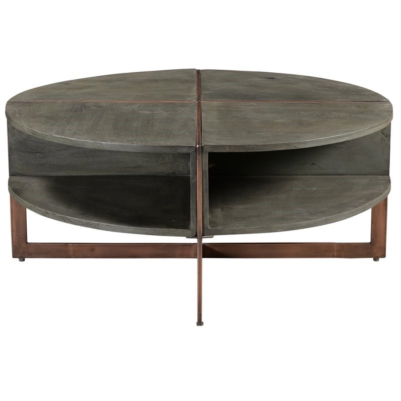 Everett Solid Wood Cocktail Table in Cast Iron Base in Gray