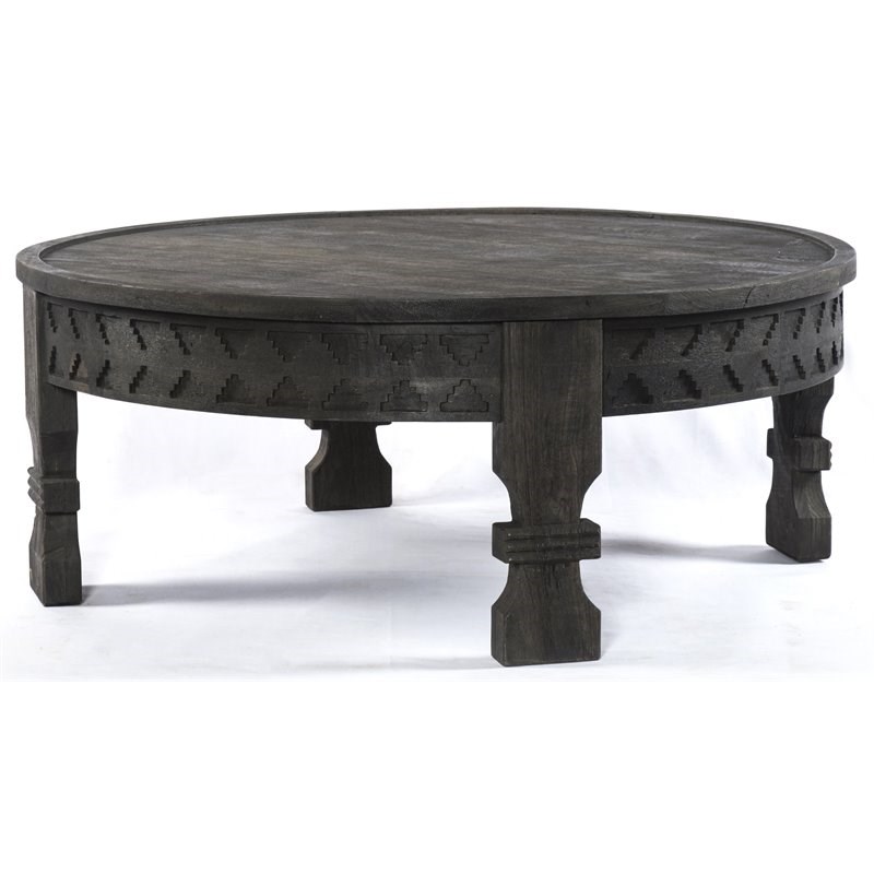 Jamboree Solid Wood HandCarved Cocktail Table in Gray Homesquare