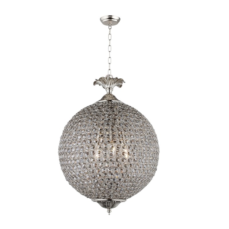Honore Smoke Glass Bead Globe Pendant in Silver Metal