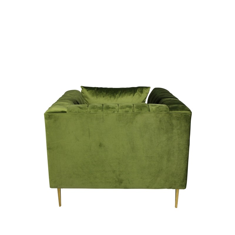 Ruth Lounge Chair with Gold Tone Metal Legs and 1 Toss Pillow in Green Velvet