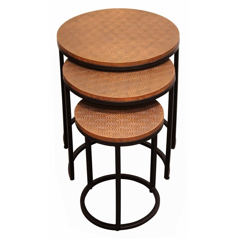 Rane Nesting 3-Table Set in Copper Metal-Cladded Round Top