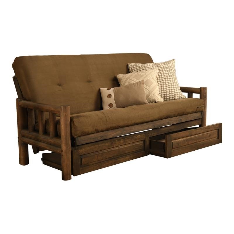 Kodiak Furniture Lodge Futon with Suede Fabric Mattress in Walnut/Brown
