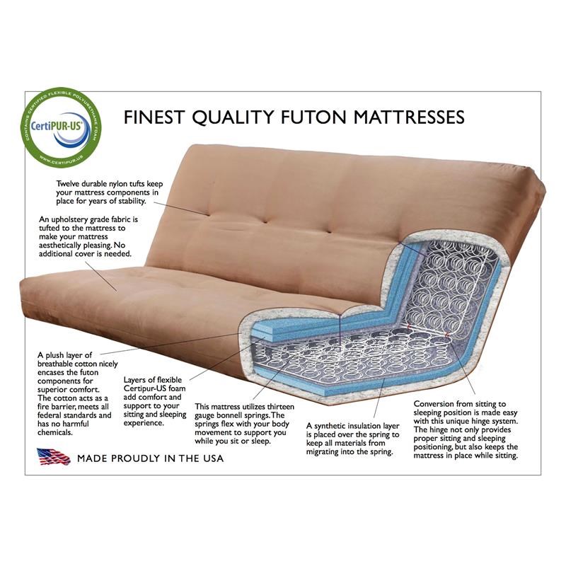 Kodiak Furniture Lodge Futon with Suede Fabric Mattress in Rustic Walnut/Tan