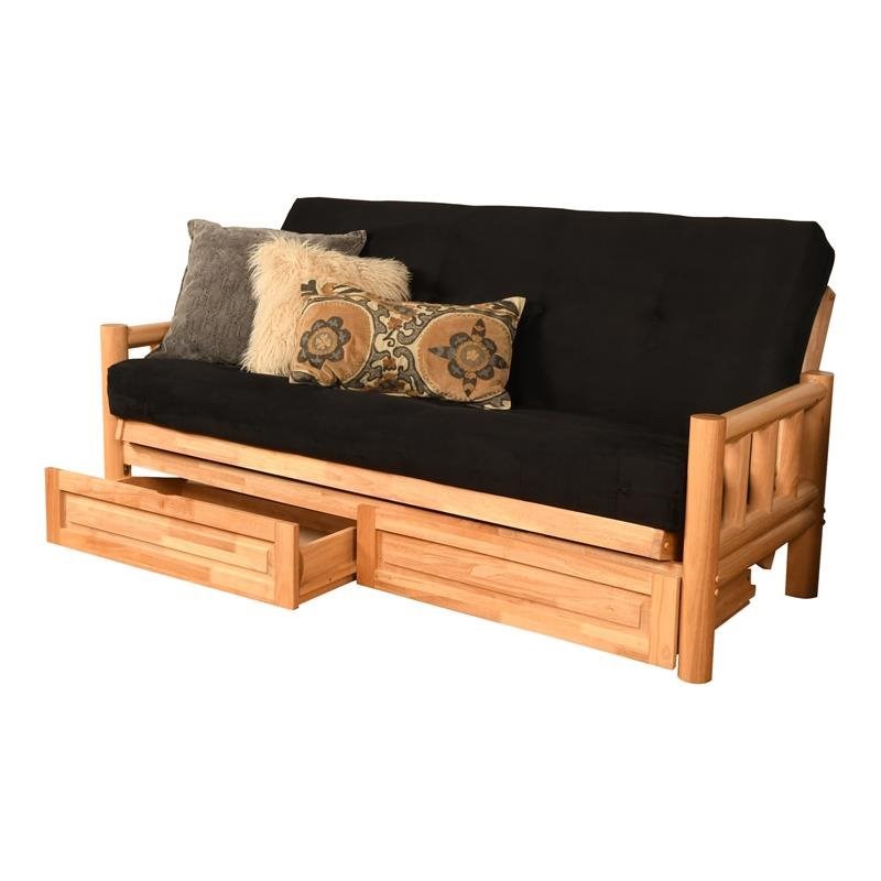 Kodiak Furniture Lodge Storage Futon with Suede Fabric Mattress in Natural/Black