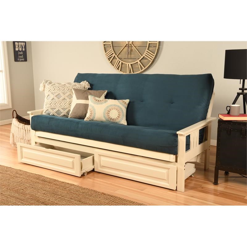 Kodiak Furniture Monterey Futon with Suede Fabric Mattress in Antique White/Blue