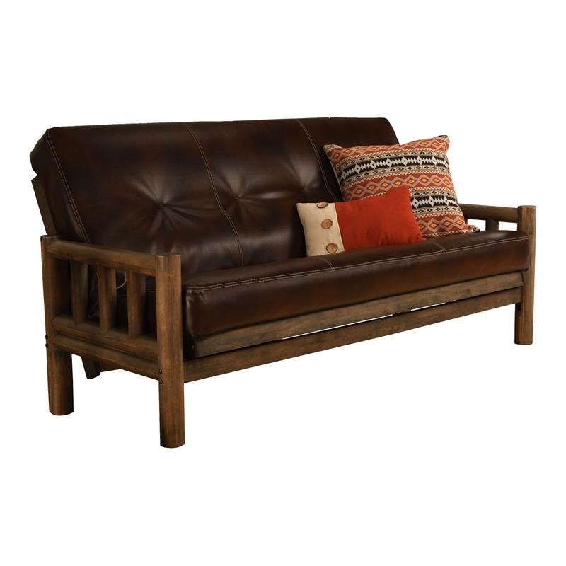 Kodiak Furniture Rustic Walnut Lodge Futon with Java Brown Faux Leather Mattress