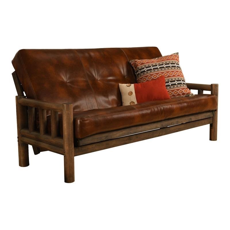 Kodiak Furniture  Lodge Futon with Saddle Brown Faux Leather Mattress