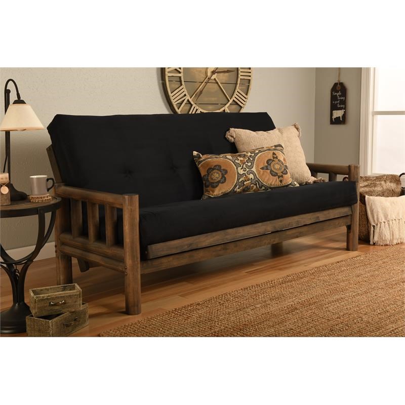Kodiak Furniture Lodge Futon with Suede Fabric Mattress in Rustic Walnut/Black