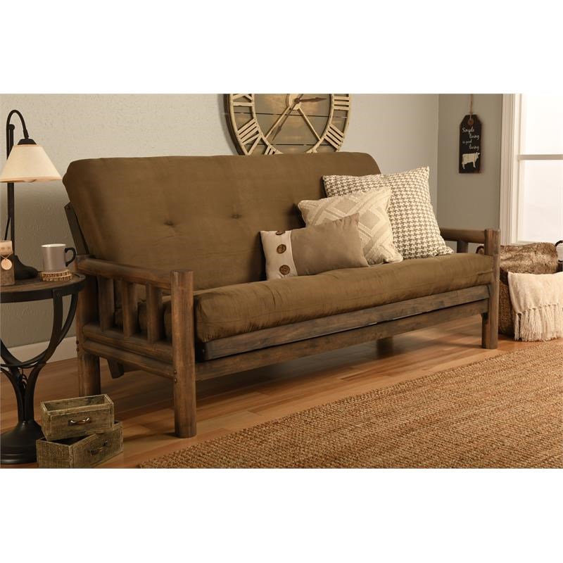 Kodiak Furniture Lodge Futon with Suede Fabric Mattress in Rustic Walnut/Brown