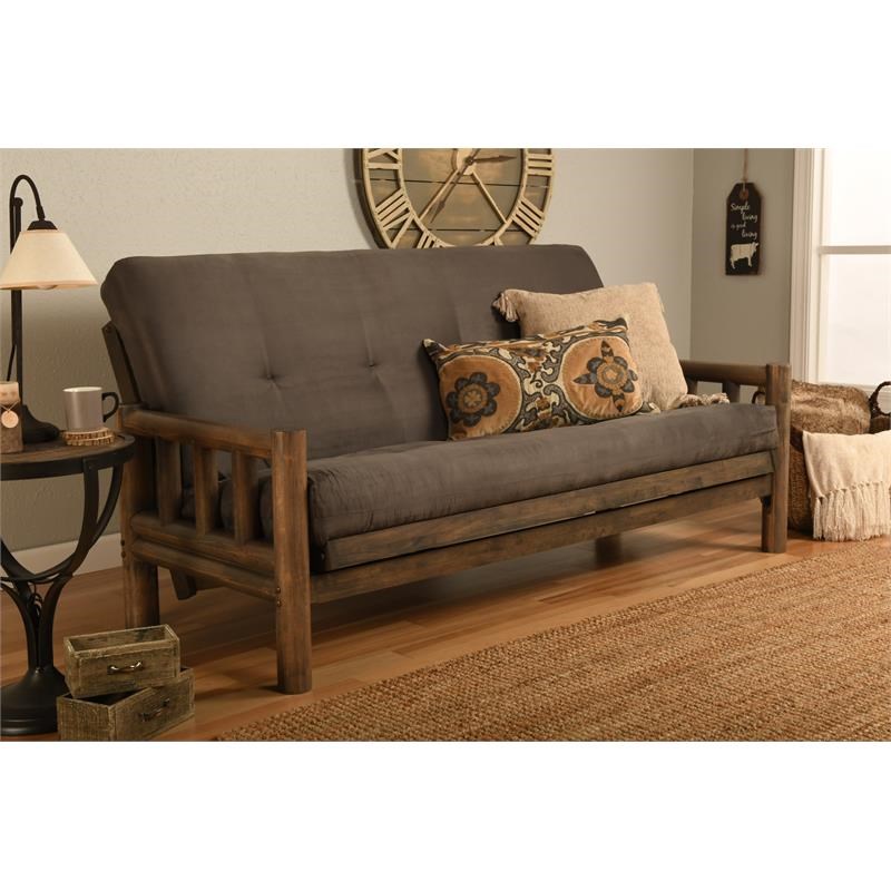Kodiak Furniture Lodge Futon with Suede Fabric Mattress in Walnut/Gray