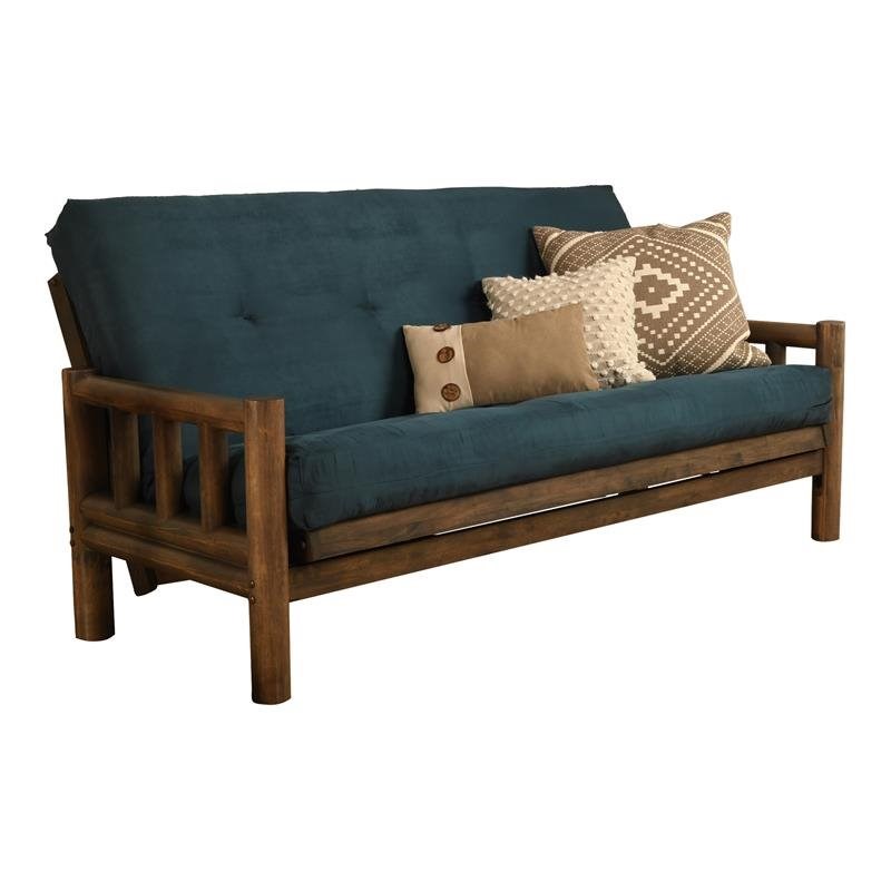 Kodiak Furniture Lodge Futon with Suede Fabric Mattress in Walnut/Blue