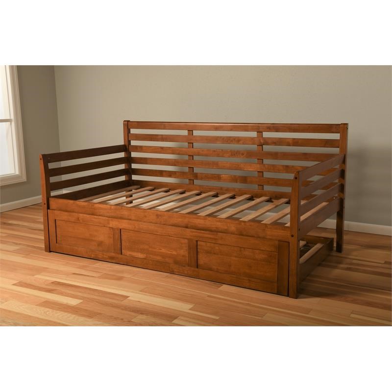 Kodiak Furniture Boho Twin Traditional Solid Wood Daybed with Trundle in Brown Homesquare