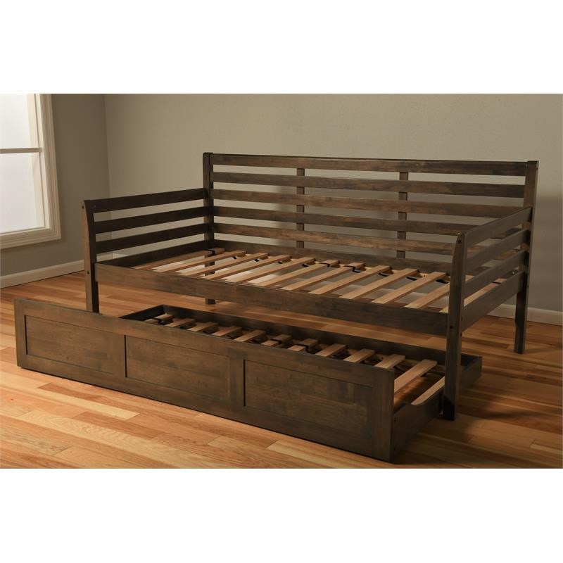 Kodiak Furniture Boho Twin Traditional Solid Wood Daybed with Trundle in Walnut